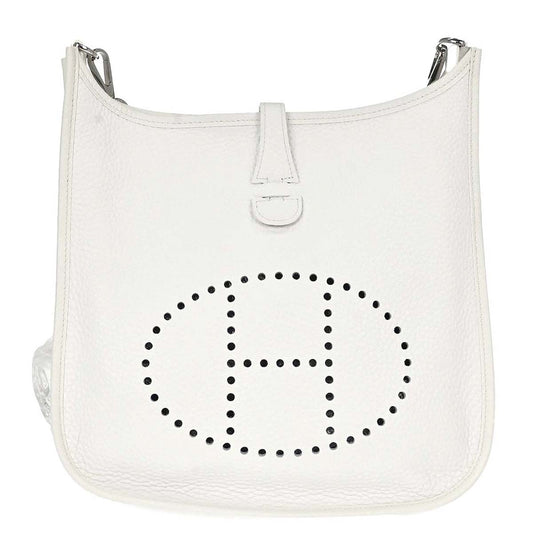 Hermes White Taurillon Clemence Evelyne 2 PM Shoulder Bag