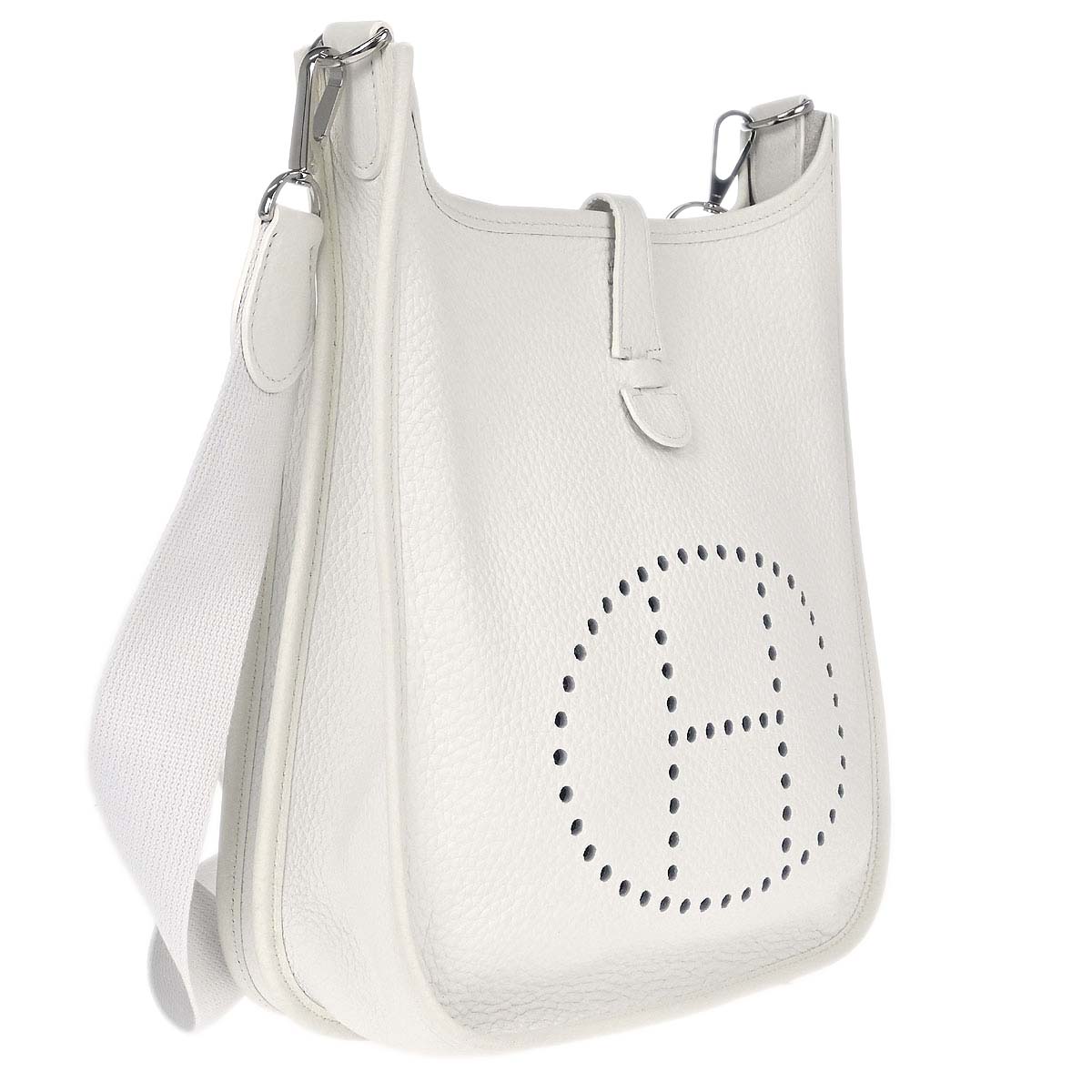Hermes White Taurillon Clemence Evelyne 2 PM Shoulder Bag