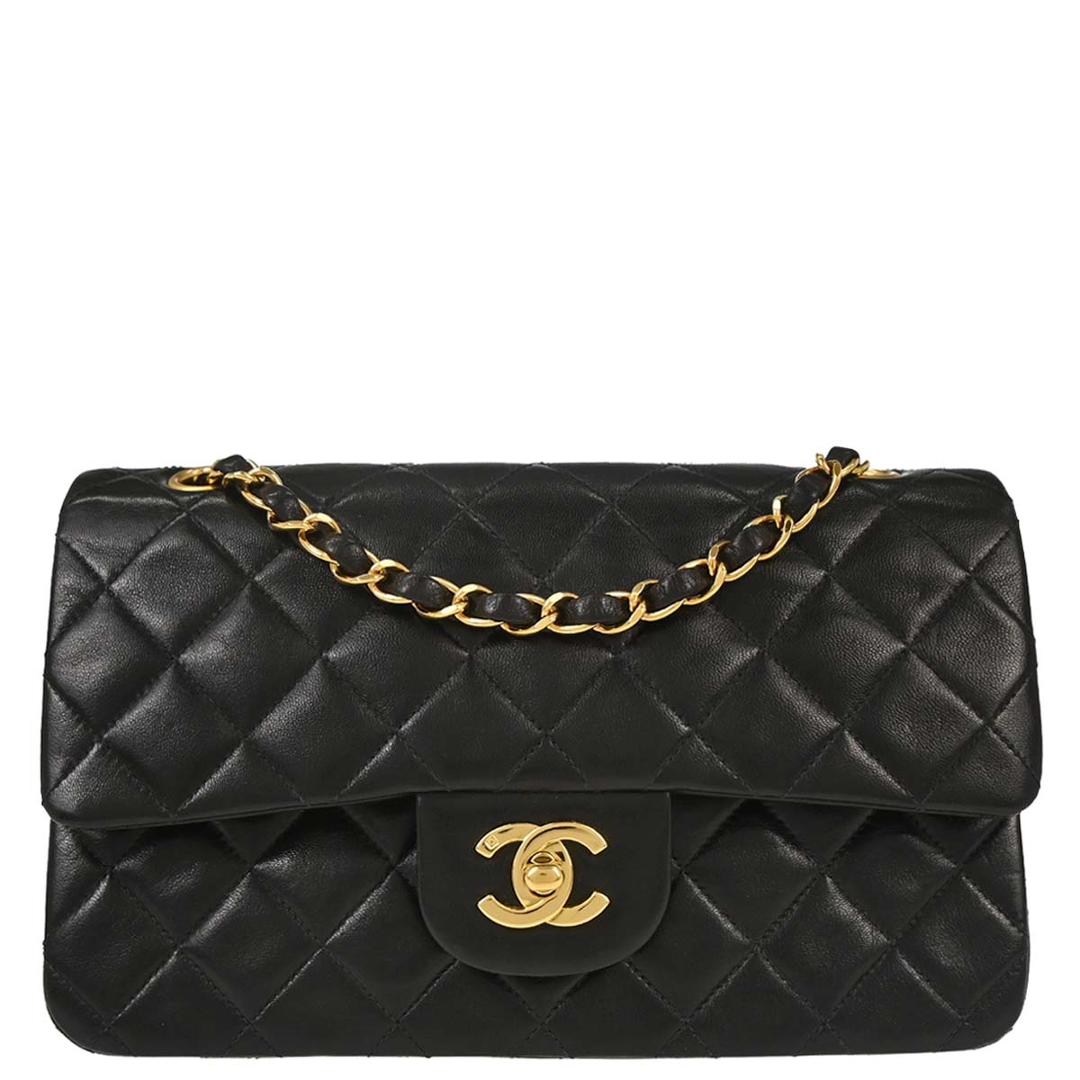 Chanel 1994-1996 Black Lambskin Small Classic Double Flap Shoulder Bag