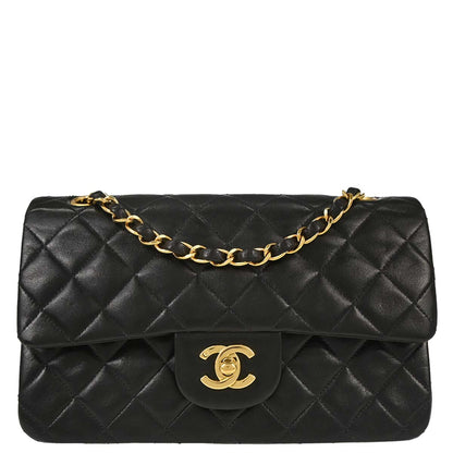 Chanel 1994-1996 Black Lambskin Small Classic Double Flap Shoulder Bag