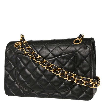 Chanel 1994-1996 Black Lambskin Small Classic Double Flap Shoulder Bag