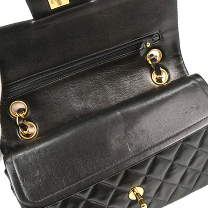 Chanel 1994-1996 Black Lambskin Small Classic Double Flap Shoulder Bag