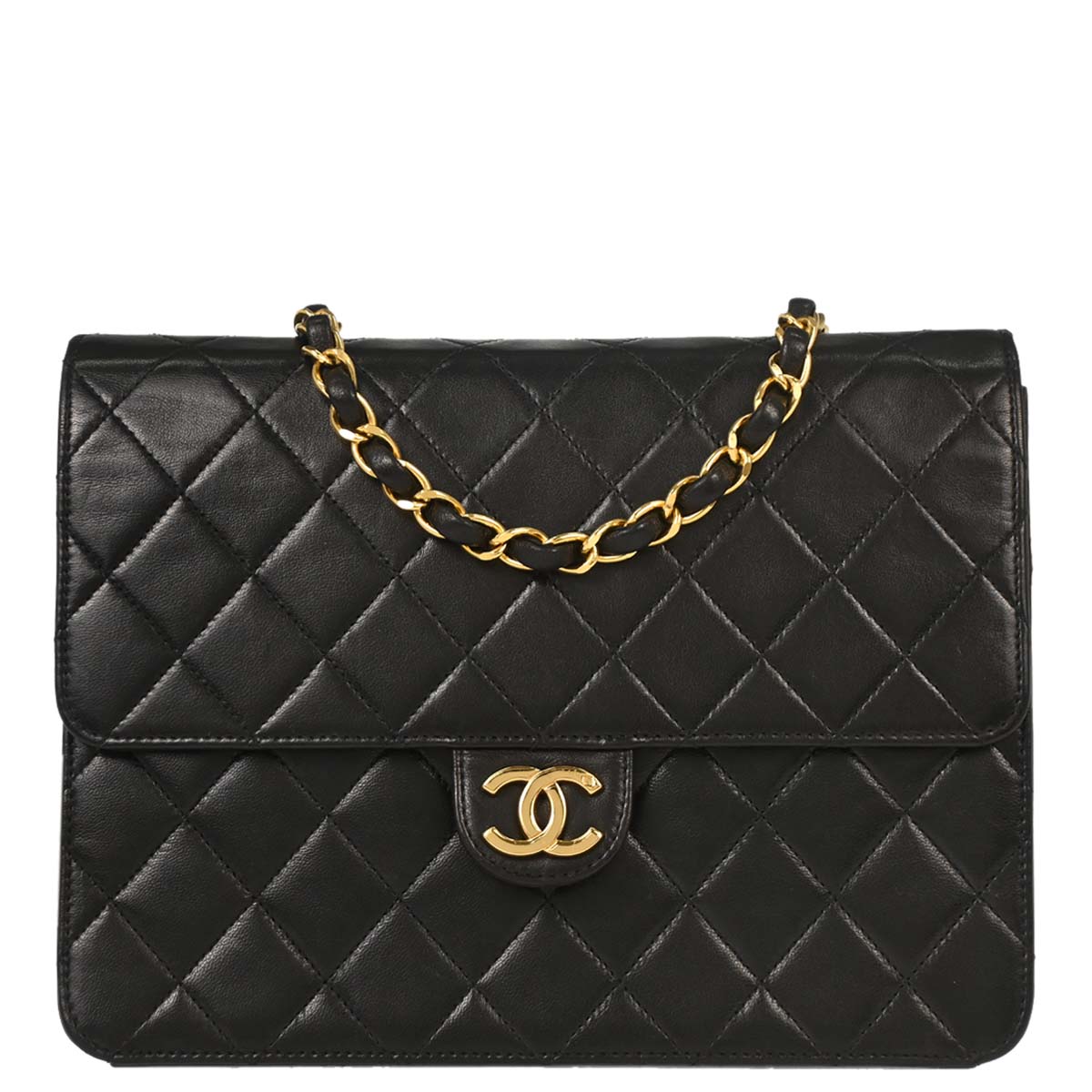 Chanel Black Lambskin Pushlock Small Half Flap Shoulder Bag