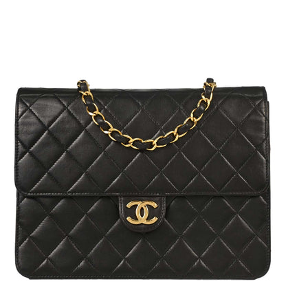 Chanel Black Lambskin Pushlock Small Half Flap Shoulder Bag