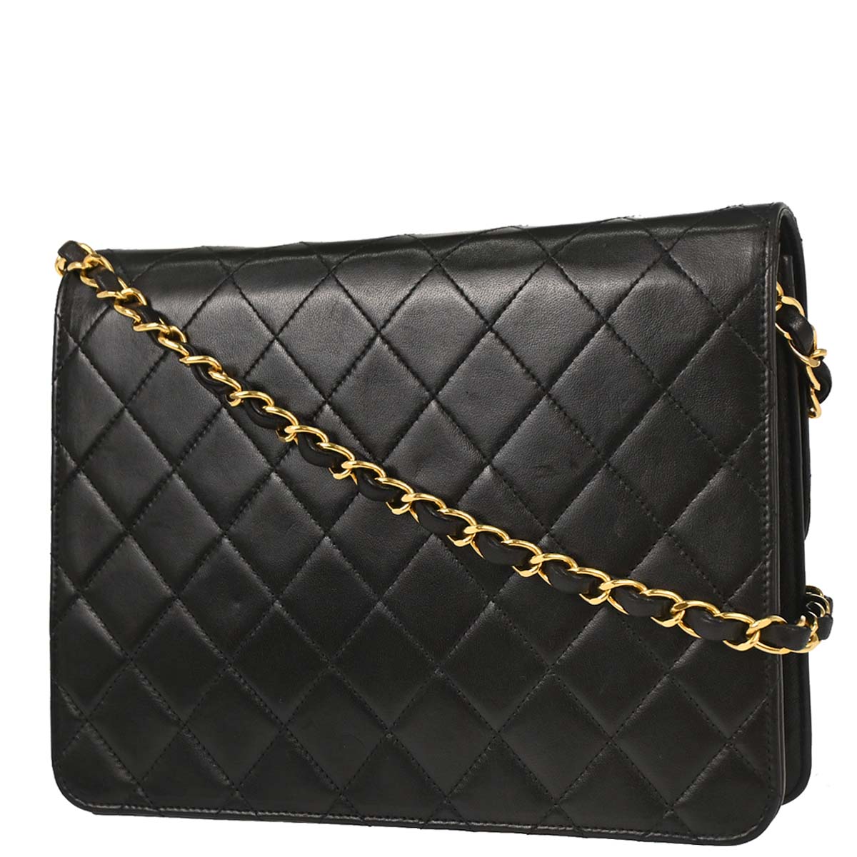 Chanel Black Lambskin Pushlock Small Half Flap Shoulder Bag