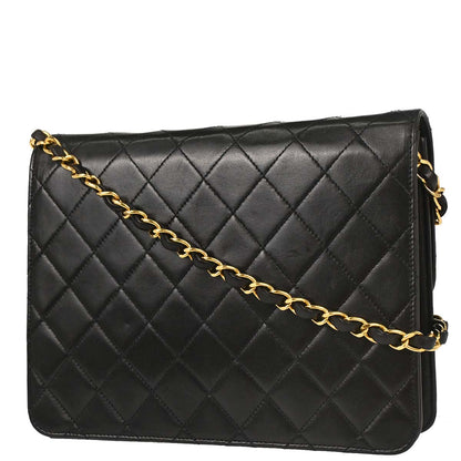 Chanel Black Lambskin Pushlock Small Half Flap Shoulder Bag