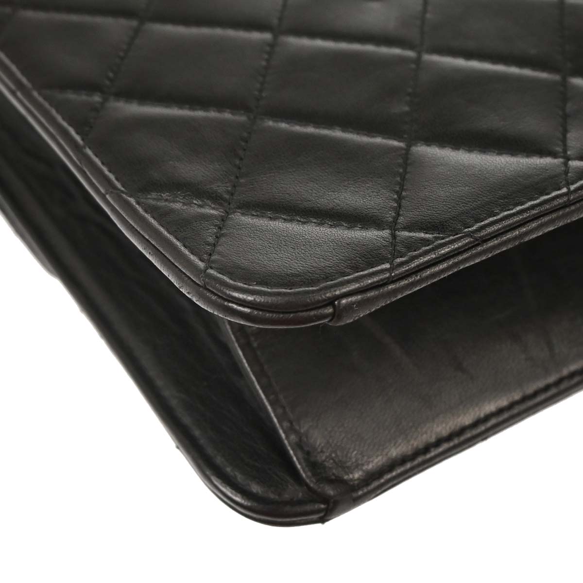 Chanel Black Lambskin Pushlock Small Half Flap Shoulder Bag