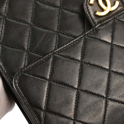 Chanel Black Lambskin Pushlock Small Half Flap Shoulder Bag