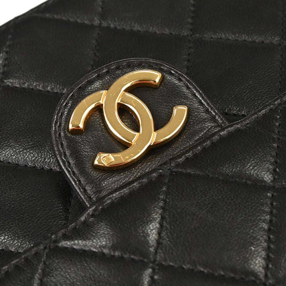Chanel Black Lambskin Pushlock Small Half Flap Shoulder Bag