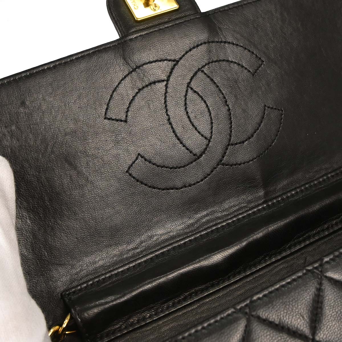 Chanel Black Lambskin Pushlock Small Half Flap Shoulder Bag