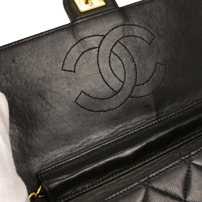 Chanel Black Lambskin Pushlock Small Half Flap Shoulder Bag