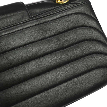 Chanel 1991-1994 Black Lambskin Horizontal Stitch Small Double Flap Shoulder Bag