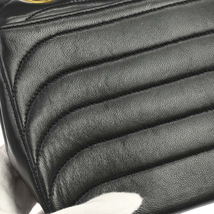 Chanel 1991-1994 Black Lambskin Horizontal Stitch Small Double Flap Shoulder Bag