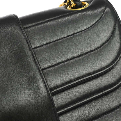 Chanel 1991-1994 Black Lambskin Horizontal Stitch Small Double Flap Shoulder Bag