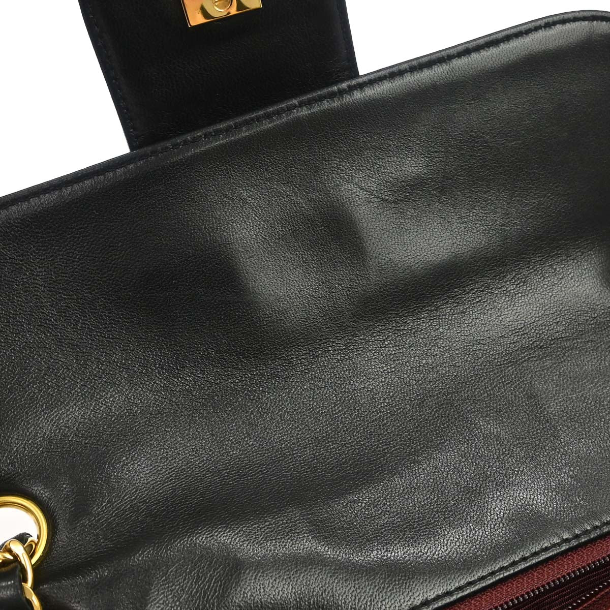 Chanel 1991-1994 Black Lambskin Horizontal Stitch Small Double Flap Shoulder Bag