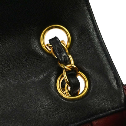 Chanel 1991-1994 Black Lambskin Horizontal Stitch Small Double Flap Shoulder Bag