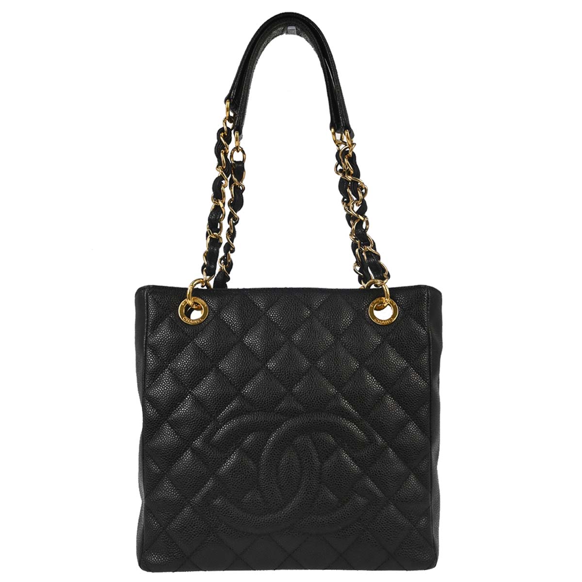 Chanel Black Caviar Skin Petite Shopping Tote PST Chain Handbag