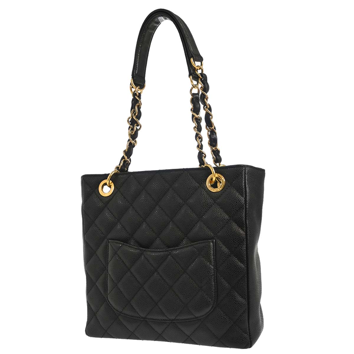 Chanel Black Caviar Skin Petite Shopping Tote PST Chain Handbag