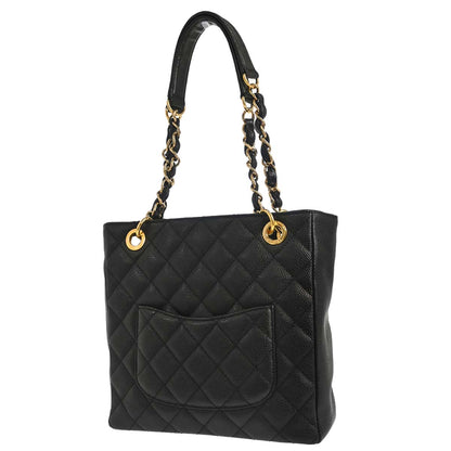 Chanel Black Caviar Skin Petite Shopping Tote PST Chain Handbag