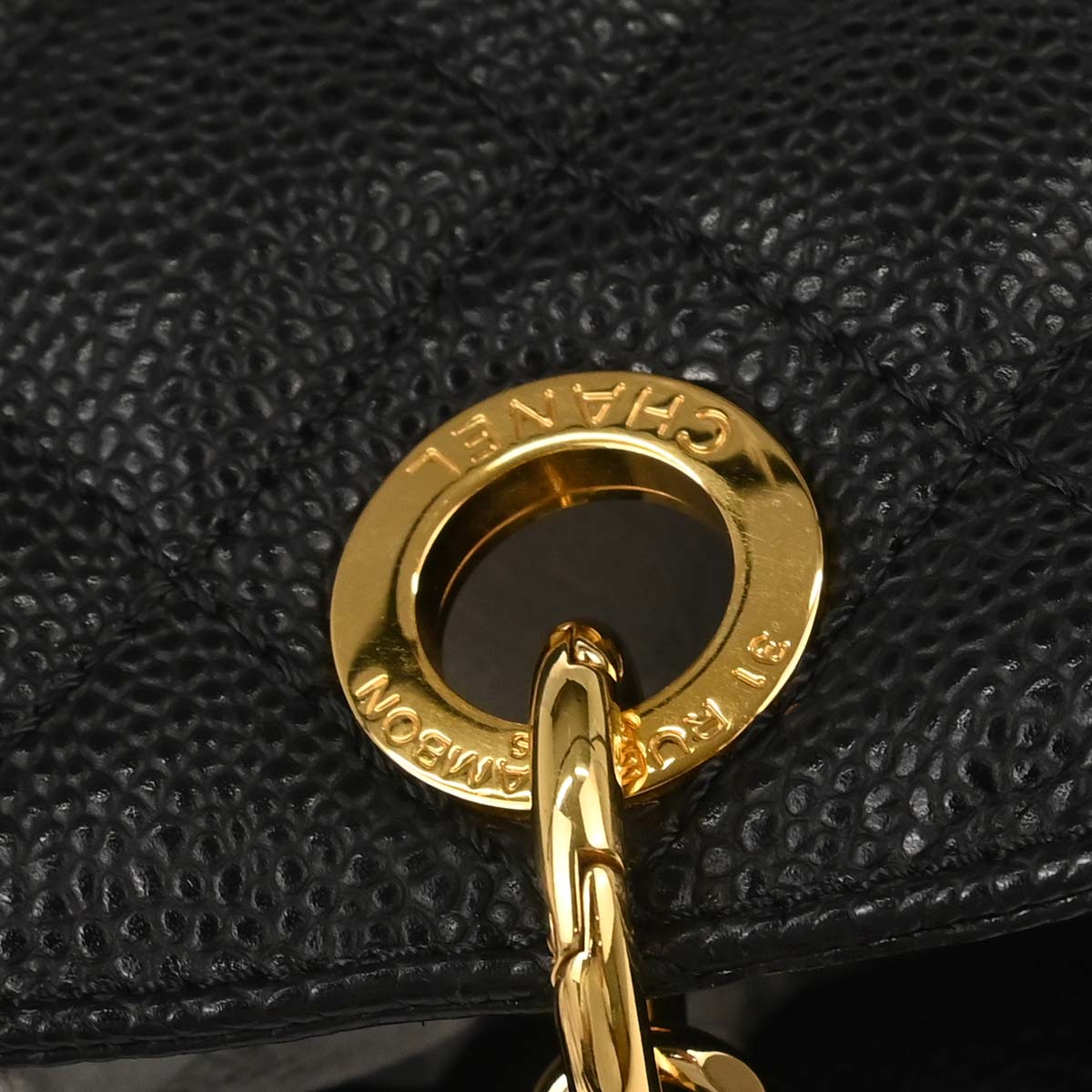 Chanel Black Caviar Skin Petite Shopping Tote PST Chain Handbag