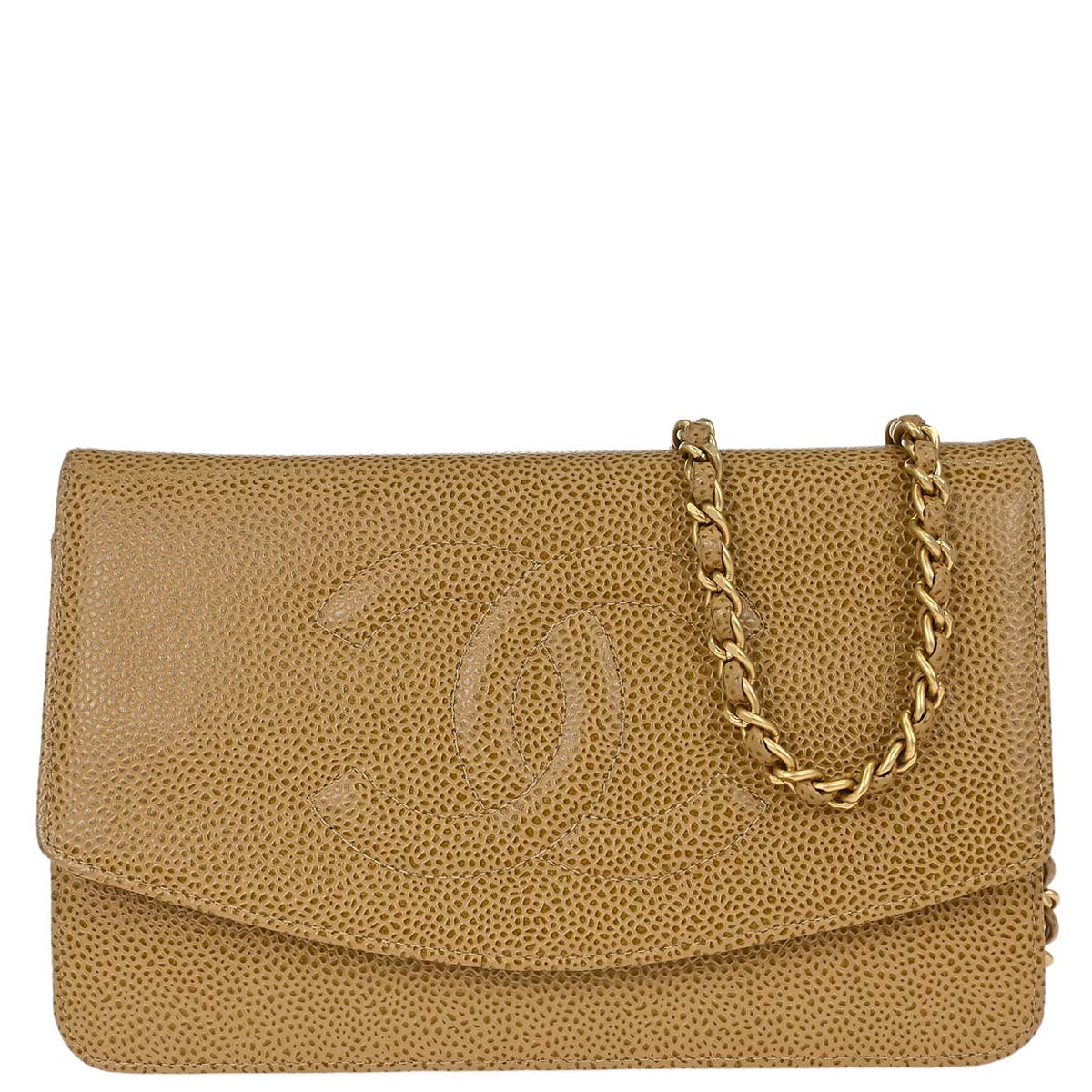 Chanel 2000-2002 Beige Caviar Skin Timeless WOC Wallet on Chain Shoulder Bag