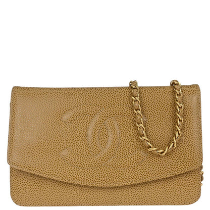 Chanel 2000-2002 Beige Caviar Skin Timeless WOC Wallet on Chain Shoulder Bag