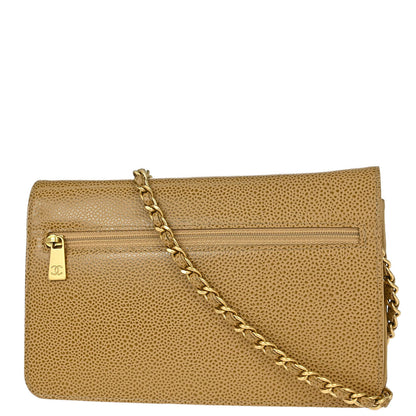 Chanel 2000-2002 Beige Caviar Skin Timeless WOC Wallet on Chain Shoulder Bag