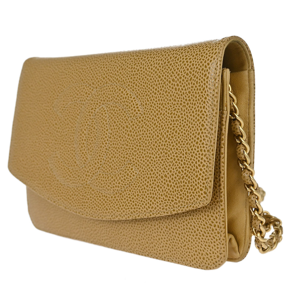 Chanel 2000-2002 Beige Caviar Skin Timeless WOC Wallet on Chain Shoulder Bag