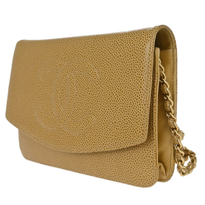 Chanel 2000-2002 Beige Caviar Skin Timeless WOC Wallet on Chain Shoulder Bag