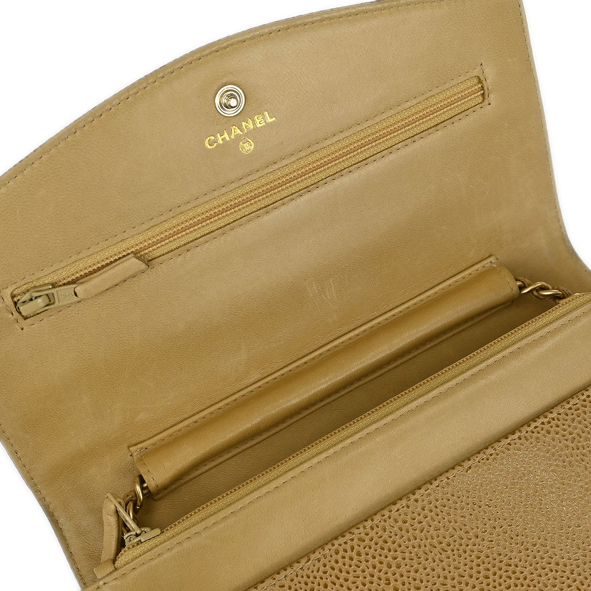 Chanel 2000-2002 Beige Caviar Skin Timeless WOC Wallet on Chain Shoulder Bag
