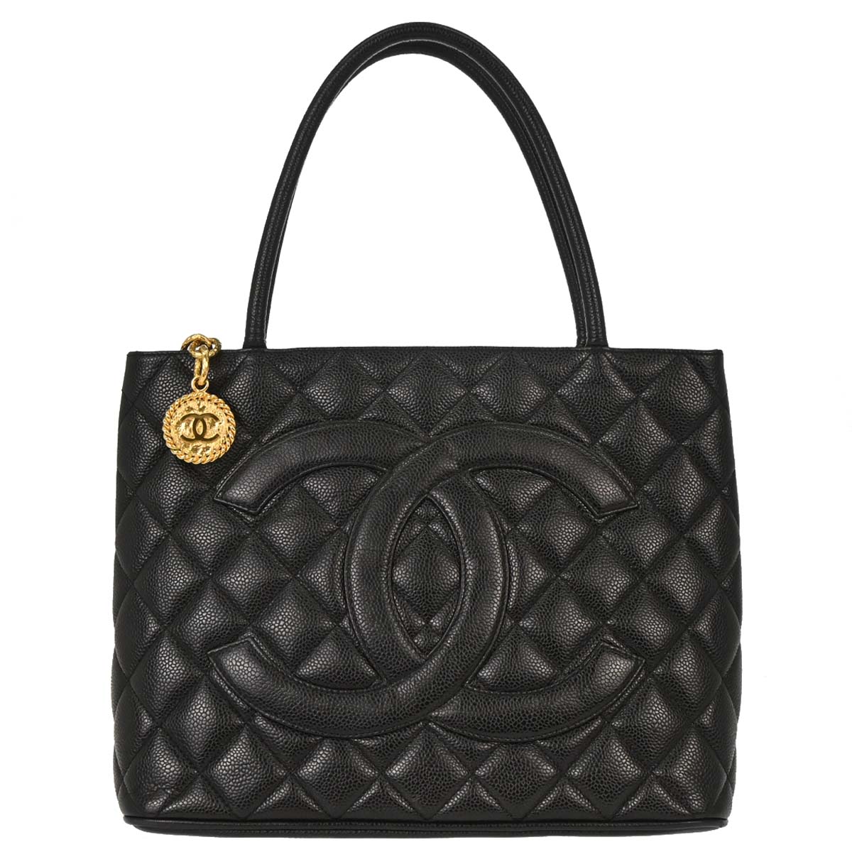 Chanel Black Caviar Skin Medallion Tote Handbag