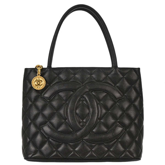 Chanel Black Caviar Skin Medallion Tote Handbag