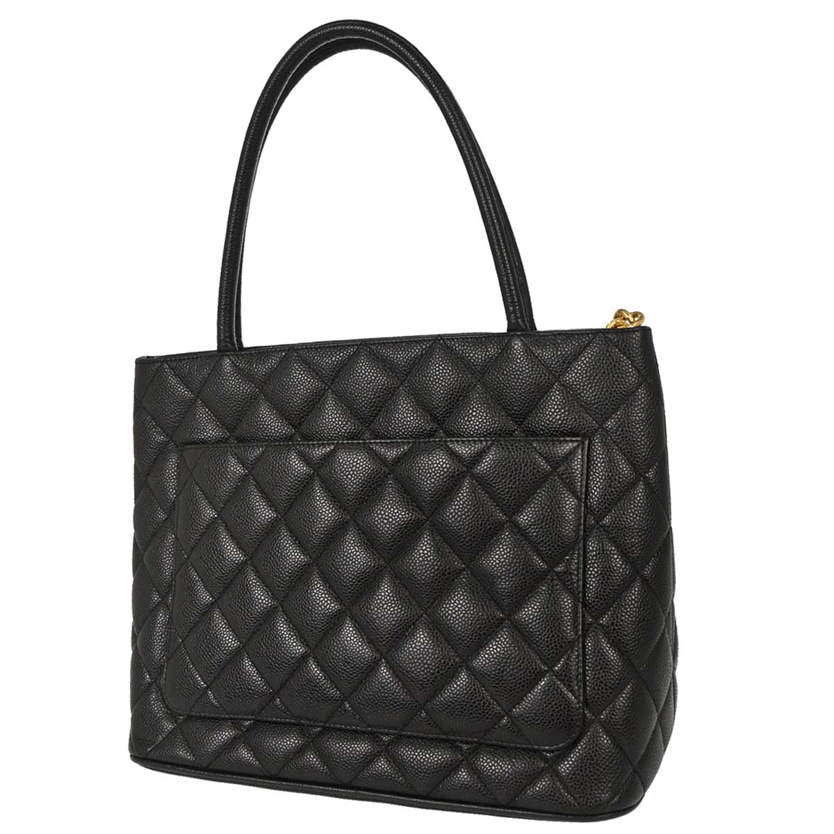Chanel Black Caviar Skin Medallion Tote Handbag
