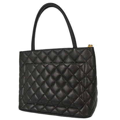 Chanel Black Caviar Skin Medallion Tote Handbag