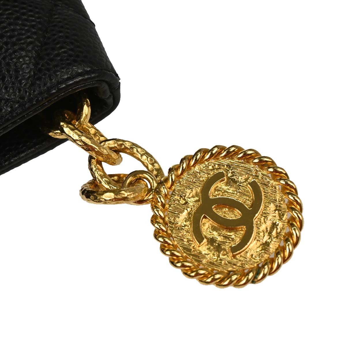 Chanel Black Caviar Skin Medallion Tote Handbag