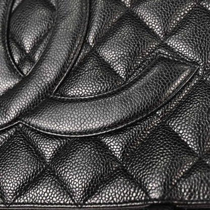 Chanel Black Caviar Skin Medallion Tote Handbag