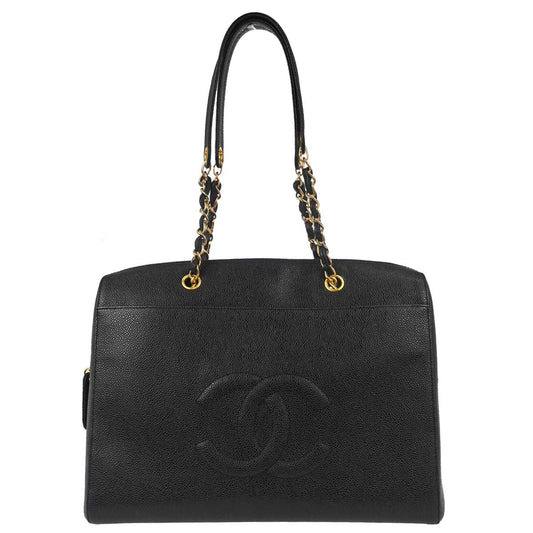 Chanel 1997-1999 Black Caviar Skin Tote Handbag