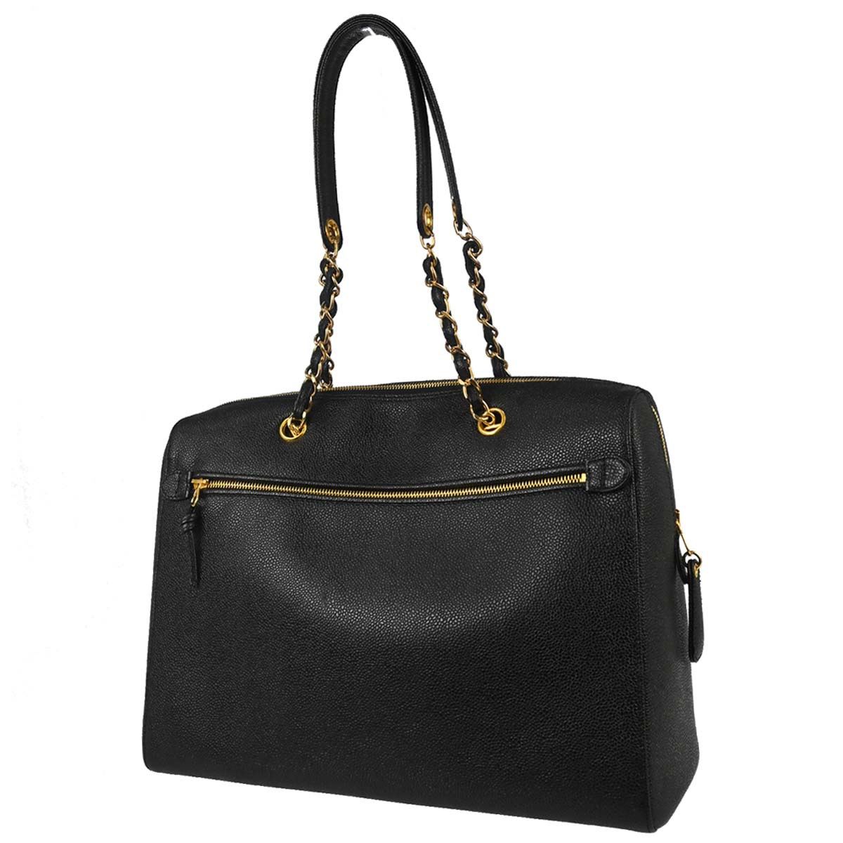 Chanel 1997-1999 Black Caviar Skin Tote Handbag