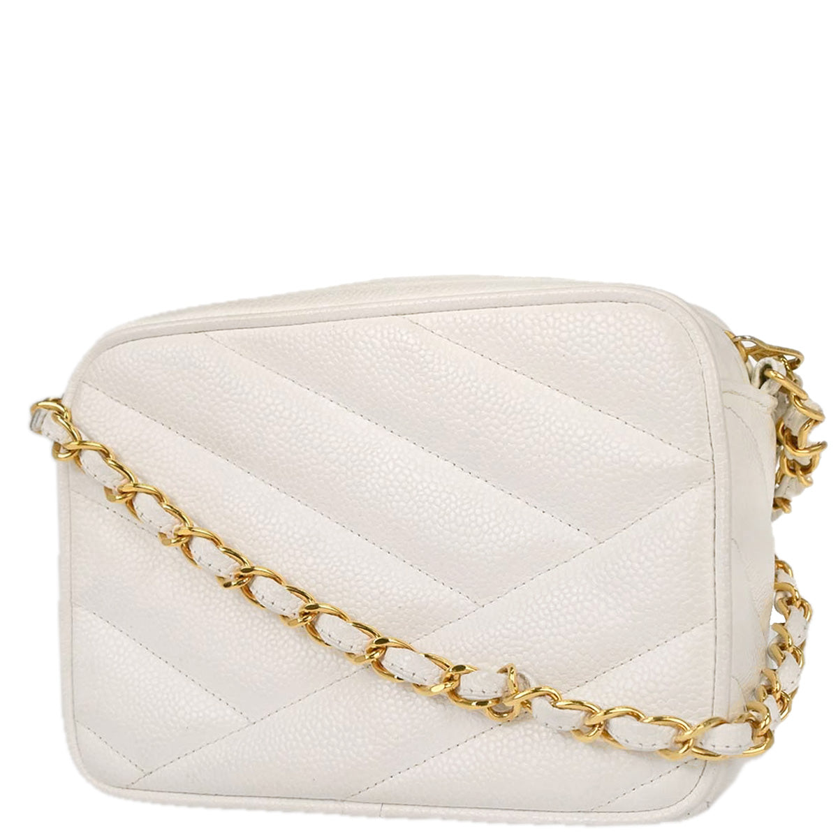 Chanel 1994-1996 White Caviar Skin Camera Bag Mini