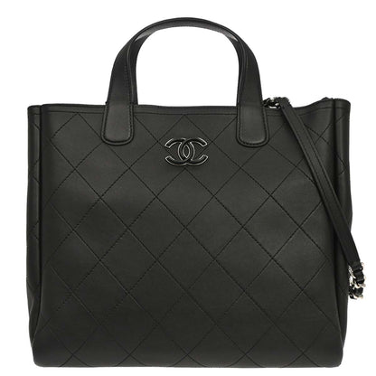 Chanel Black Calfskin Shopping Tote 2way Shoulder Handbag