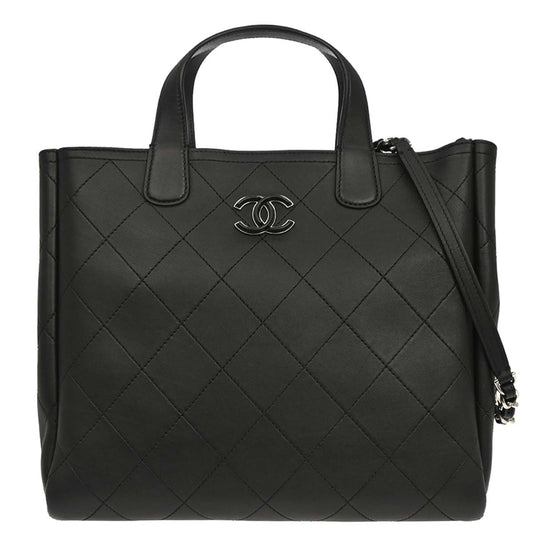 Chanel Black Calfskin Shopping Tote 2way Shoulder Handbag