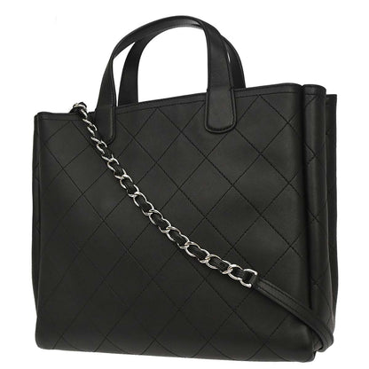 Chanel Black Calfskin Shopping Tote 2way Shoulder Handbag