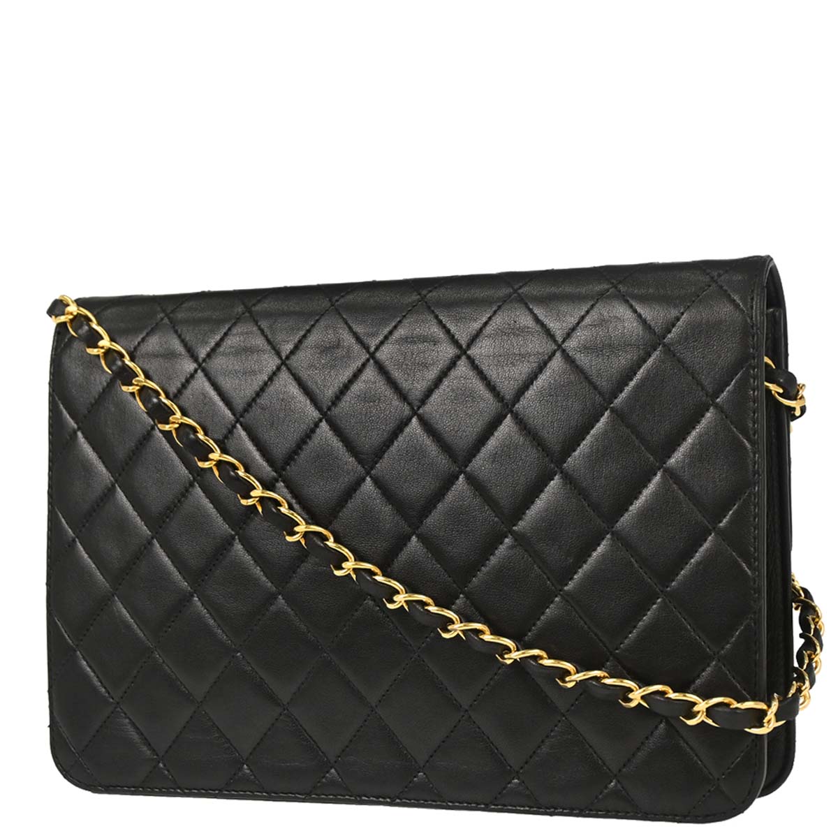 Chanel Black Lambskin Pushlock Medium Half Flap Shoulder Bag