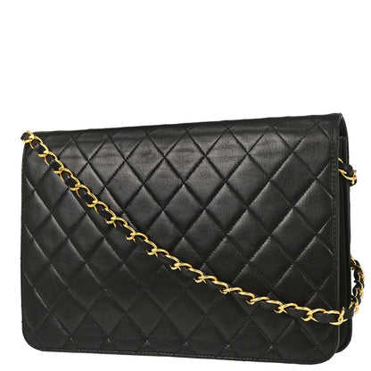 Chanel Black Lambskin Pushlock Medium Half Flap Shoulder Bag