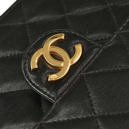 Chanel Black Lambskin Pushlock Medium Half Flap Shoulder Bag