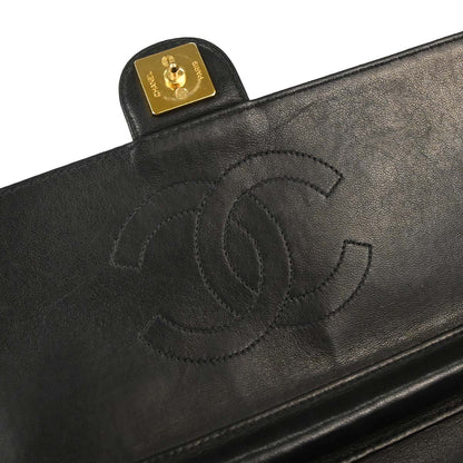 Chanel Black Lambskin Pushlock Medium Half Flap Shoulder Bag