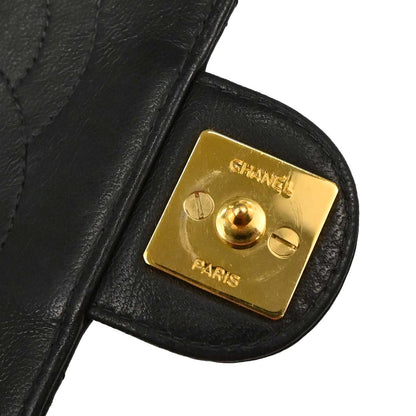 Chanel Black Lambskin Pushlock Medium Half Flap Shoulder Bag