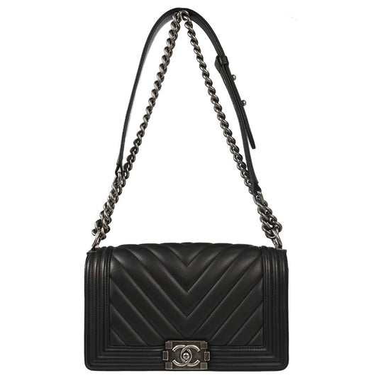 Boy Chanel Black Lambskin Chevron Medium Shoulder Bag