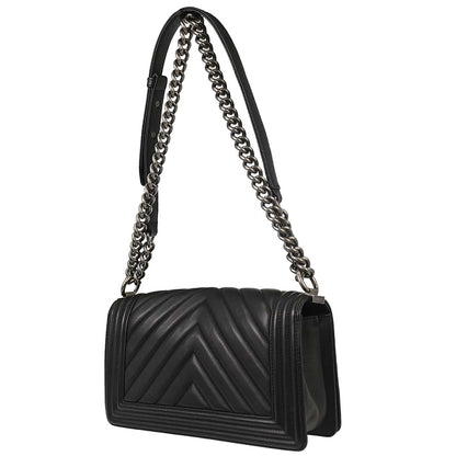 Boy Chanel 2018-2019 Black Lambskin Chevron Medium Shoulder Bag