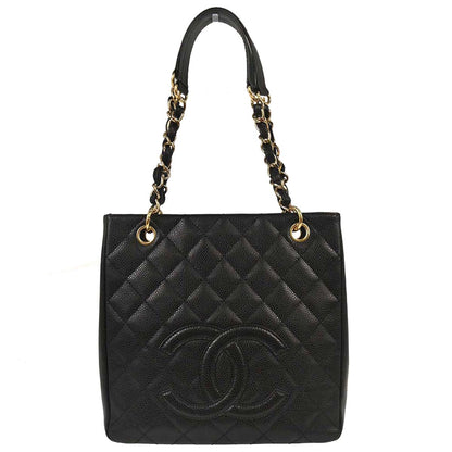 Chanel 2006-2008 Black Caviar Skin Petite Shopping Tote PST Chain Handbag